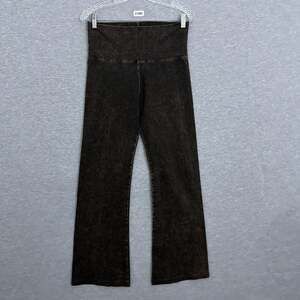 T Party Women's Large Brown Acid Wash Pull On Flare Roll Down Pants